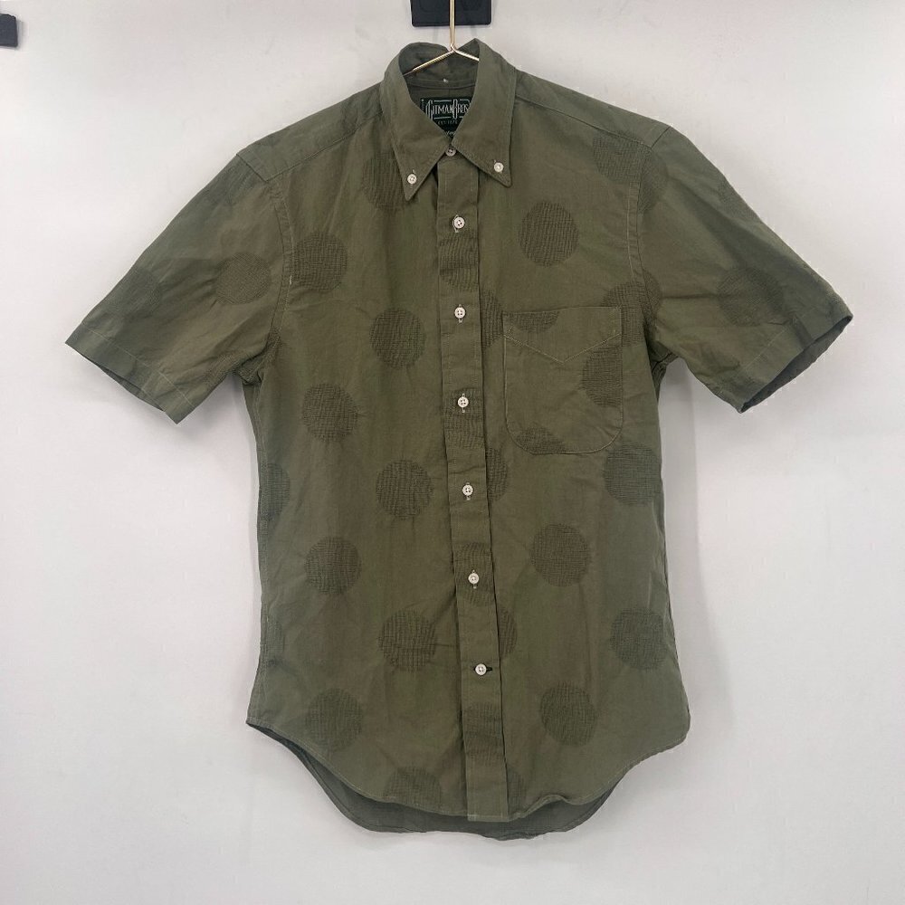 Gitman Bros. Mens Vintage Camp Collar Olive Dot Short Sleeve Shirt. NWOT